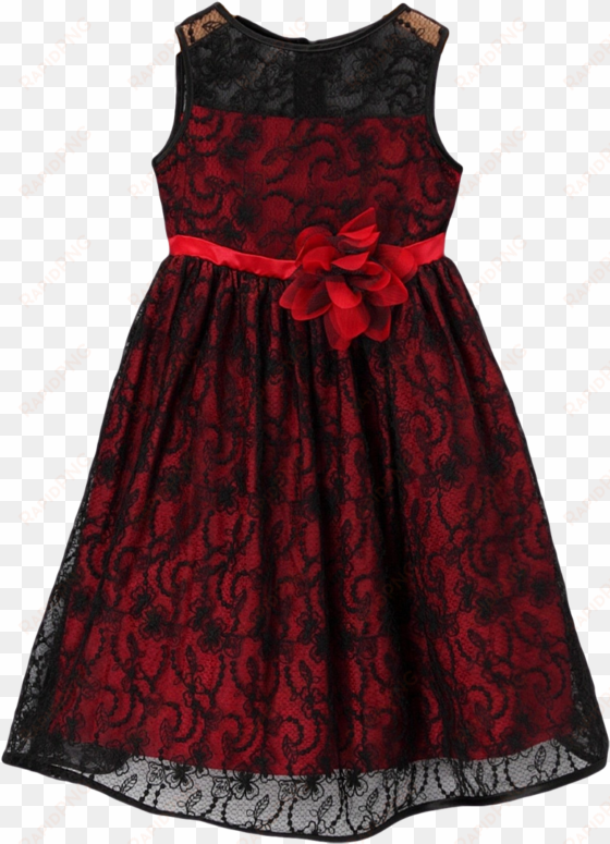 red satin with black floral lace overlay occasion dress