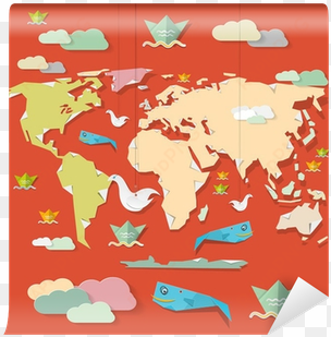 retro paper vector world map illustration on red background - society6 adventure awaits world map wall tapestry small: