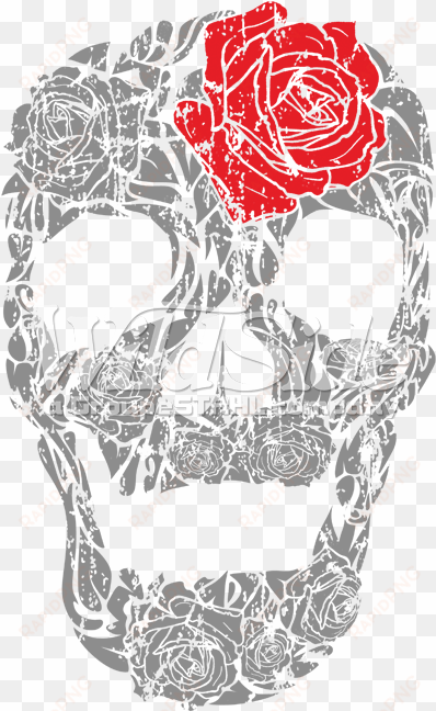 rose skull w/red rose - skull made of roses death hardcore biker gothic grim