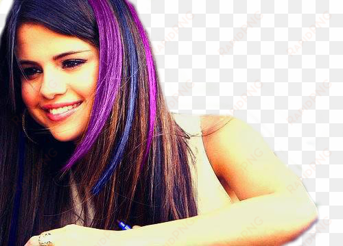 selena gomez one of the famous singer becomes one of - blue and purple streaks on dark hair