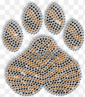 shining rhinestone paw with tiger stripe iron on motif - pet