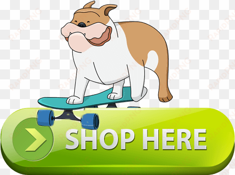shop now petco - bulldog riding a skateboard and smiling dog puppy cartoon