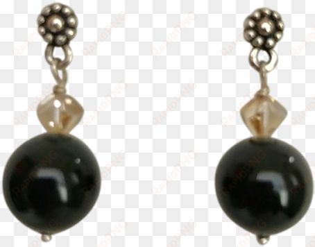silver ball motif posts black pearl earrings - earring