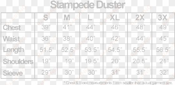 stampede duster sizing chart - never shout never christopher drew
