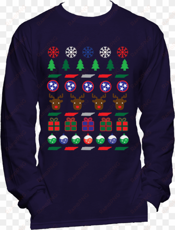 tennessee ugly christmas sweater mens long sleeve t-shirt - navy blue long sleeve tee