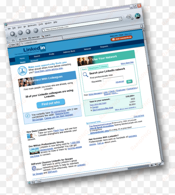 the 2004 homepage was the first deeper tab-based navigation - first linkedin page