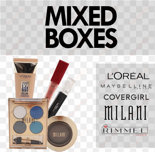 the text "mixed boxes" on the top with "l'oreal - lot of 10 milani finger nail polish color lacquer all