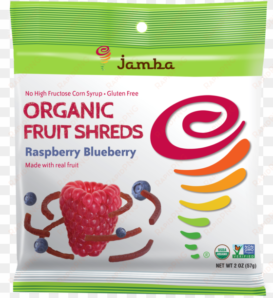 treat yourself to jamba fruit snacks made w/ 99% real - jamba organic fruit shreds -- raspberry blueberry