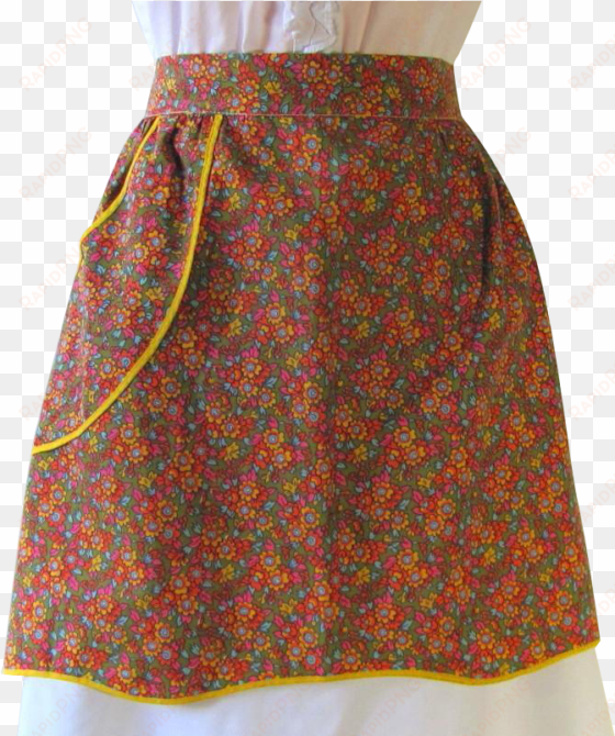 vintage apron in calico of orange and yellow against - yellow