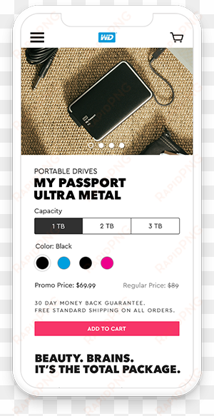 western digital iphone interface with product detail - product