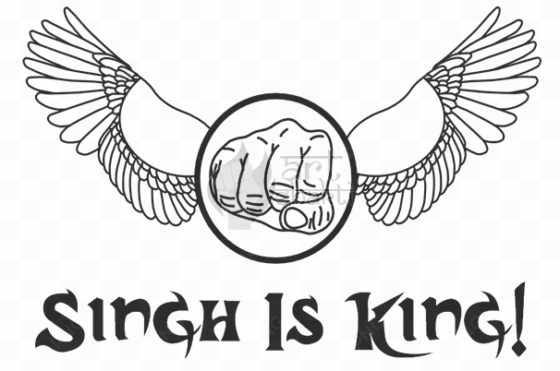 wings with clenched fist singh is king - line art
