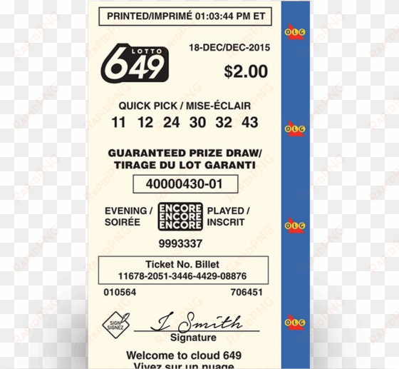 winning customer receipt - lotto 649 ticket