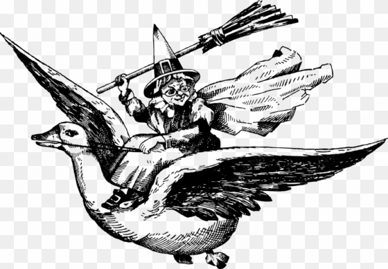 witch, fairytale, fantasy, flying, goose, mother - clipart for goose black and white
