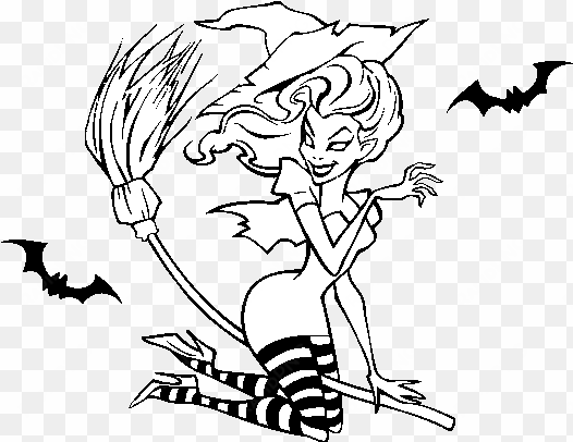 witch flying on her broomstick coloring page - dessin de sorcière sur son balai facile