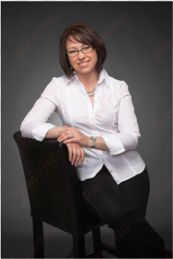 woman leaning on chair smiling - sitting