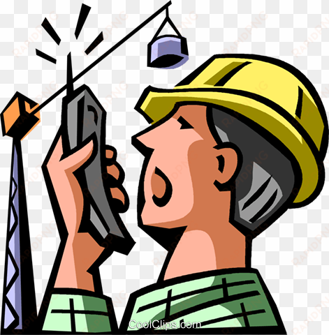 worker talking on a walkie-talkie royalty free vector - illustration