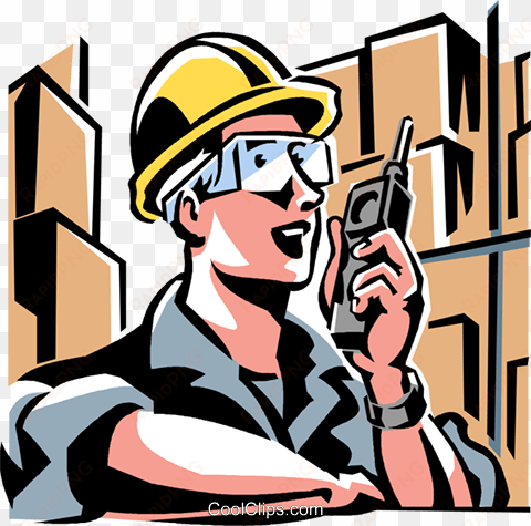 worker talking on a walkie-talkie royalty free vector - talking on walkie talkie clipart