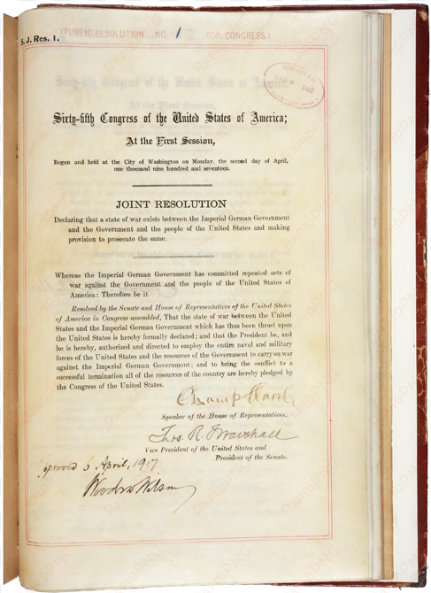 world war i declaration njoint resolution signed lson